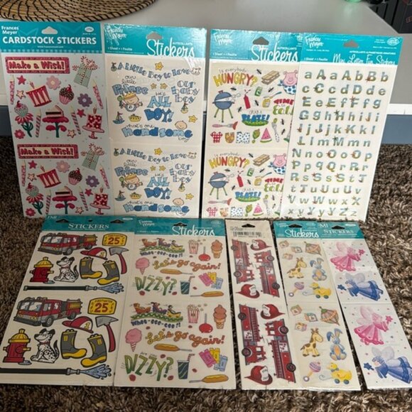 Vintage FMI Francis Meyer Stickers Firefighter Fairy Baby Letters Park Birthday - Picture 1 of 7